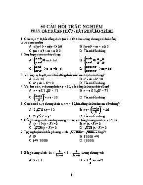 50 câu hỏi trắc nghiệm môn Toán học 10